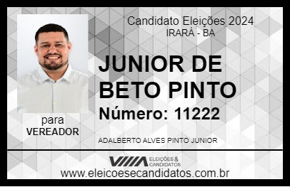 Candidato JUNIOR DE BETO PINTO 2024 - IRARÁ - Eleições