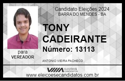 Candidato TONY CADEIRANTE 2024 - BARRA DO MENDES - Eleições