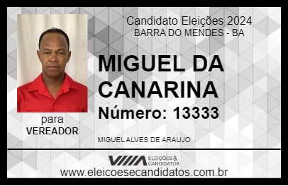 Candidato MIGUEL DA CANARINA 2024 - BARRA DO MENDES - Eleições