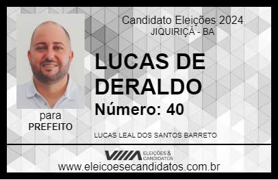 Candidato LUCAS DE DERALDO 2024 - JIQUIRIÇÁ - Eleições