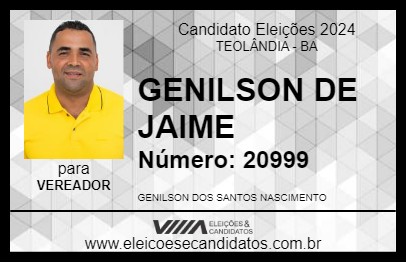 Candidato GENILSON DE JAIME 2024 - TEOLÂNDIA - Eleições