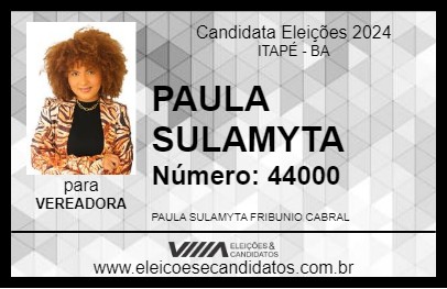 Candidato PAULA SULAMYTA 2024 - ITAPÉ - Eleições