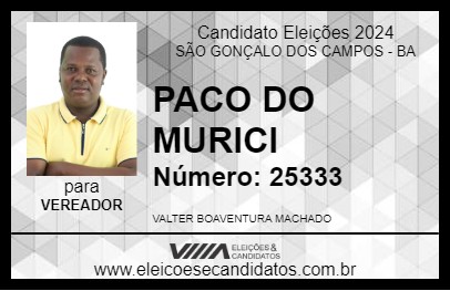 Candidato PACO DO MURICI 2024 - SÃO GONÇALO DOS CAMPOS - Eleições