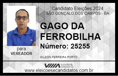 Candidato GAGO DA FERROBILHA 2024 - SÃO GONÇALO DOS CAMPOS - Eleições