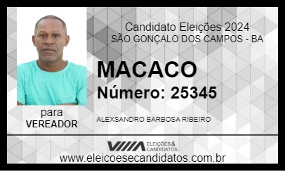 Candidato MACACO 2024 - SÃO GONÇALO DOS CAMPOS - Eleições