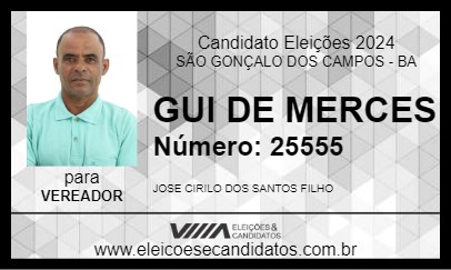 Candidato GUI DE MERCES 2024 - SÃO GONÇALO DOS CAMPOS - Eleições