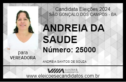 Candidato ANDREIA DA SAUDE 2024 - SÃO GONÇALO DOS CAMPOS - Eleições