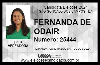 Candidato FERNANDA DE ODAIR 2024 - SÃO GONÇALO DOS CAMPOS - Eleições