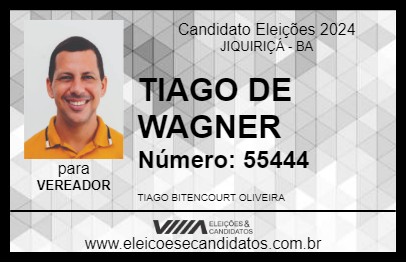 Candidato TIAGO DE WAGNER 2024 - JIQUIRIÇÁ - Eleições