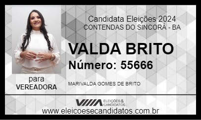 Candidato VALDA BRITO 2024 - CONTENDAS DO SINCORÁ - Eleições