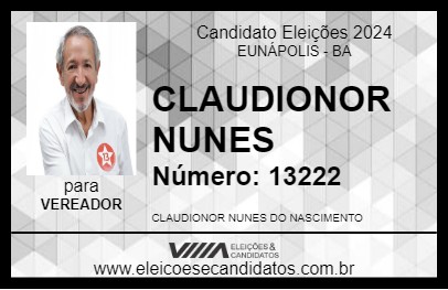 Candidato CLAUDIONOR NUNES 2024 - EUNÁPOLIS - Eleições