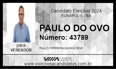 Candidato PAULO DO OVO 2024 - EUNÁPOLIS - Eleições