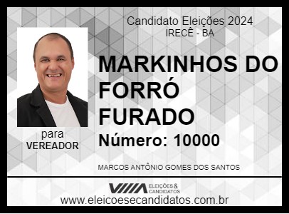 Candidato MARKINHOS DO FORRÓ FURADO 2024 - IRECÊ - Eleições