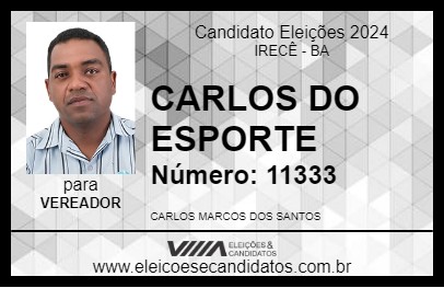 Candidato CARLOS DO ESPORTE 2024 - IRECÊ - Eleições