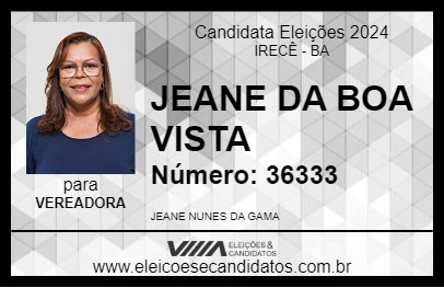 Candidato JEANE DA BOA VISTA 2024 - IRECÊ - Eleições