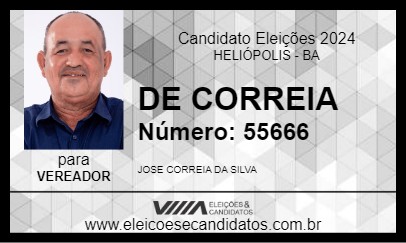 Candidato DE CORREIA 2024 - HELIÓPOLIS - Eleições