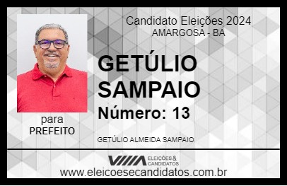 Candidato GETÚLIO SAMPAIO 2024 - AMARGOSA - Eleições