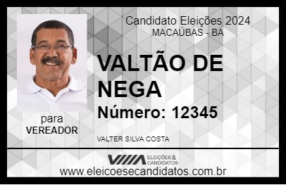 Candidato VALTÃO DE NEGA 2024 - MACAÚBAS - Eleições