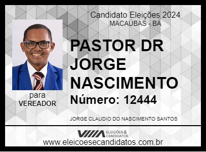 Candidato PASTOR DR JORGE NASCIMENTO 2024 - MACAÚBAS - Eleições