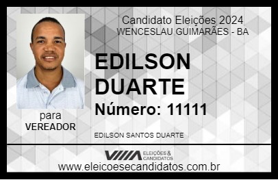 Candidato EDILSON DUARTE 2024 - WENCESLAU GUIMARÃES - Eleições