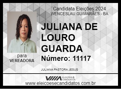 Candidato JULIANA DE LOURO GUARDA 2024 - WENCESLAU GUIMARÃES - Eleições