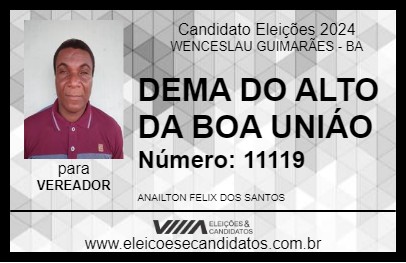 Candidato DEMA DO ALTO DA BOA UNIÁO 2024 - WENCESLAU GUIMARÃES - Eleições