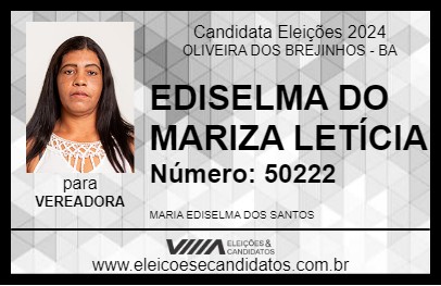 Candidato EDISELMA DO MARIZA LETÍCIA 2024 - OLIVEIRA DOS BREJINHOS - Eleições