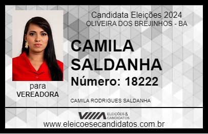 Candidato CAMILA SALDANHA 2024 - OLIVEIRA DOS BREJINHOS - Eleições