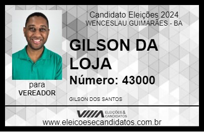 Candidato GILSON DA LOJA 2024 - WENCESLAU GUIMARÃES - Eleições