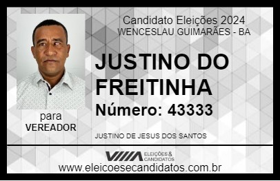 Candidato JUSTINO DO FREITINHA 2024 - WENCESLAU GUIMARÃES - Eleições