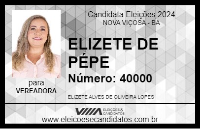 Candidato ELIZETE DE PÉPE 2024 - NOVA VIÇOSA - Eleições