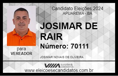 Candidato JOSIMAR DE RAIR 2024 - APUAREMA - Eleições