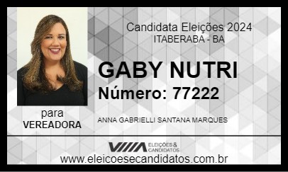 Candidato GABY NUTRI 2024 - ITABERABA - Eleições