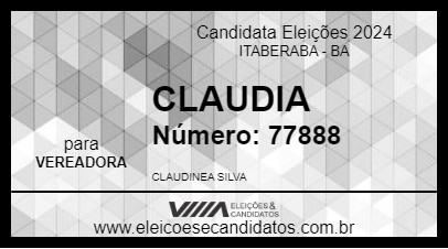 Candidato CLAUDIA 2024 - ITABERABA - Eleições