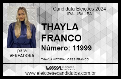 Candidato THAYLA FRANCO 2024 - IRAJUBA - Eleições