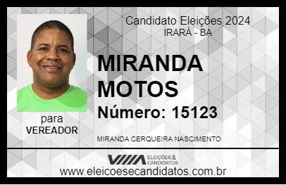 Candidato MIRANDA MOTOS 2024 - IRARÁ - Eleições