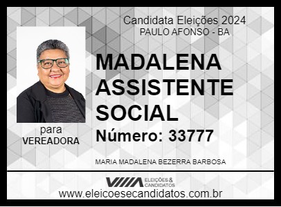 Candidato MADALENA ASSISTENTE SOCIAL 2024 - PAULO AFONSO - Eleições