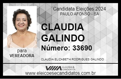 Candidato CLAUDIA GALINDO 2024 - PAULO AFONSO - Eleições