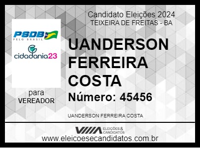 Candidato UANDERSON FERREIRA COSTA 2024 - TEIXEIRA DE FREITAS - Eleições