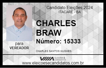 Candidato CHARLES BRAW 2024 - ITACARÉ - Eleições