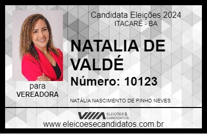 Candidato NATALIA DE VALDÉ 2024 - ITACARÉ - Eleições