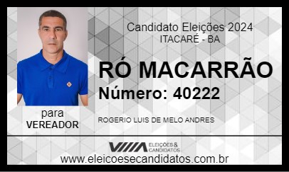 Candidato RÓ MACARRÃO 2024 - ITACARÉ - Eleições