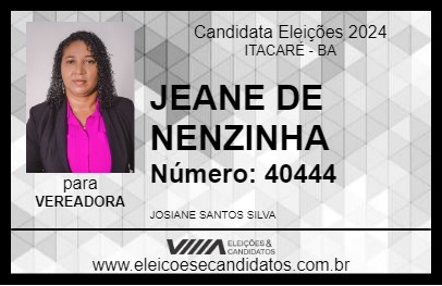 Candidato JEANE DE NENZINHA 2024 - ITACARÉ - Eleições