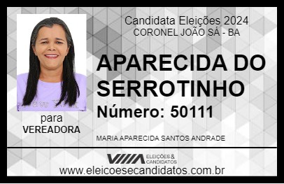 Candidato APARECIDA DO SERROTINHO 2024 - CORONEL JOÃO SÁ - Eleições