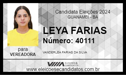 Candidato LEYA FARIAS 2024 - GUANAMBI - Eleições