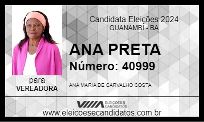 Candidato ANA PRETA 2024 - GUANAMBI - Eleições