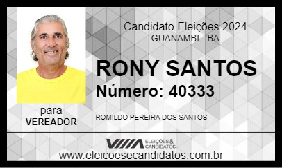 Candidato RONY SANTOS 2024 - GUANAMBI - Eleições