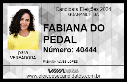 Candidato FABIANA DO PEDAL 2024 - GUANAMBI - Eleições