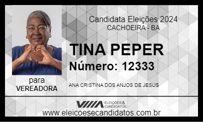 Candidato TINA PEPER 2024 - CACHOEIRA - Eleições