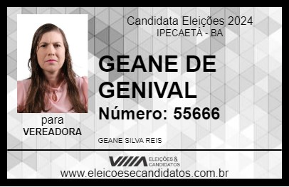 Candidato GEANE DE GENIVAL 2024 - IPECAETÁ - Eleições